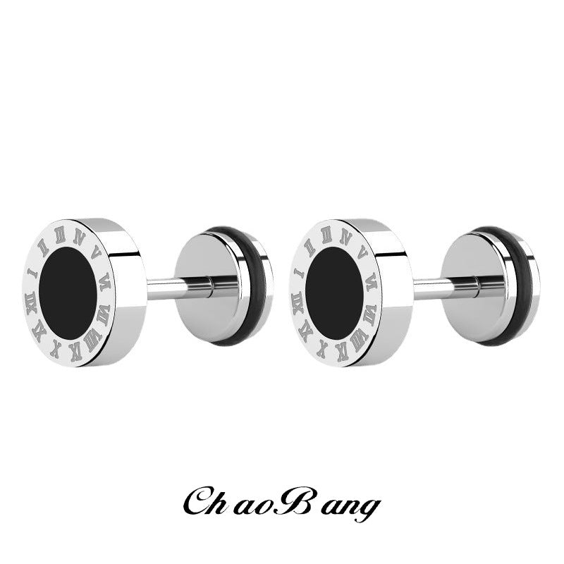 Roman Numeral Titanium Steel Earrings Unisex Fashion Jewelry