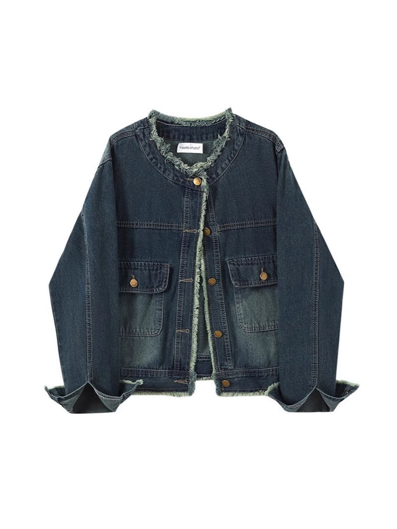 Women's Vintage Blue Short Denim Jacket Casual Outerwear