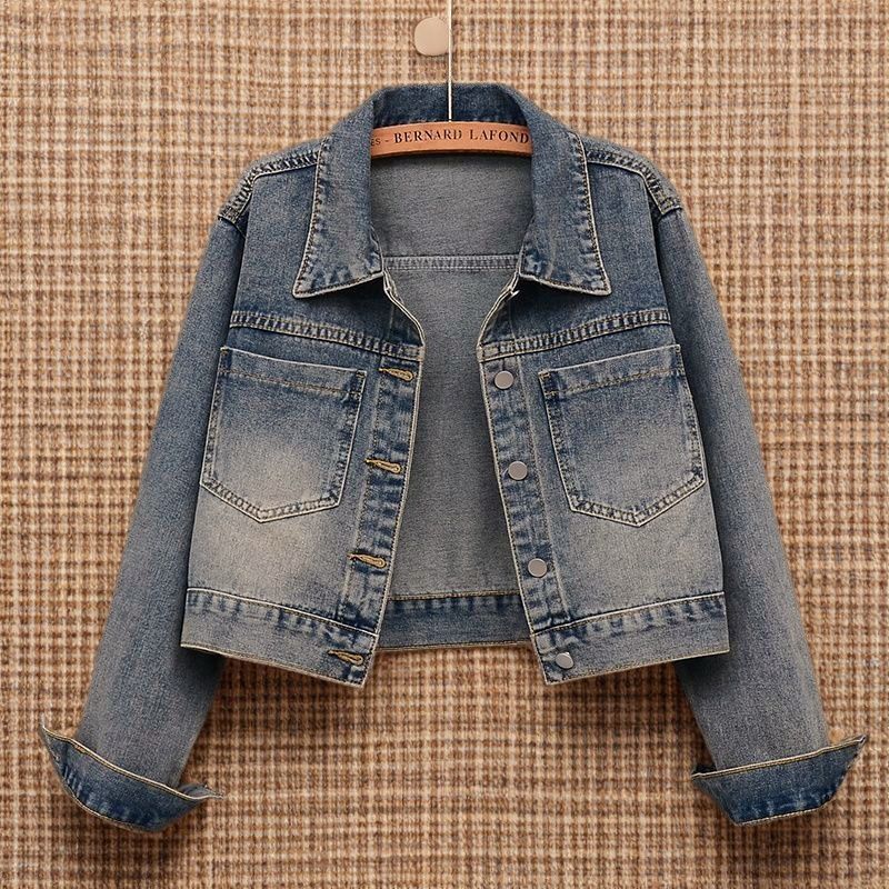 Women's Retro Blue Denim Jacket Loose Fit Long Sleeve Top