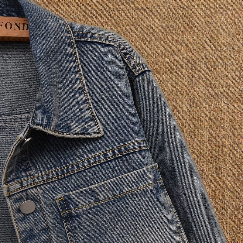 Women's Retro Blue Denim Jacket Loose Fit Long Sleeve Top