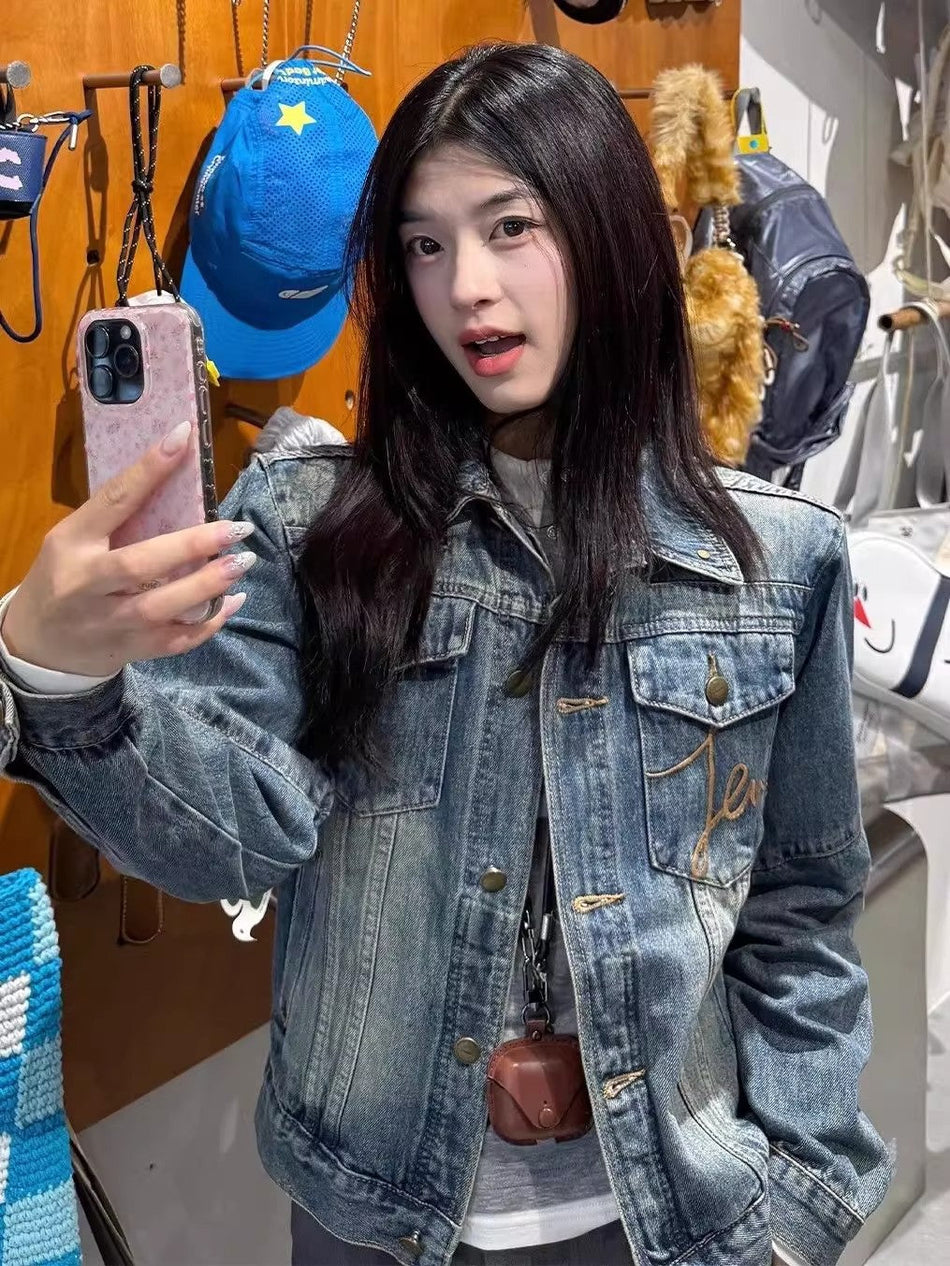Women's Korean Style Denim Jacket Minimalist Workwear Top