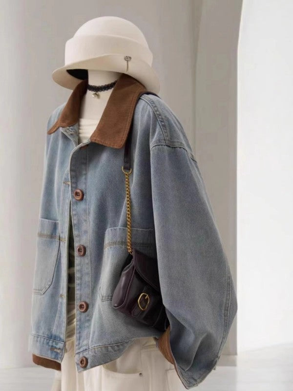 Women's Retro Denim Jacket Petite Fit Casual Outerwear