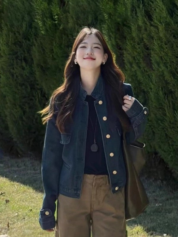 Women's Retro Blue Denim Jacket Casual Commuter Outerwear