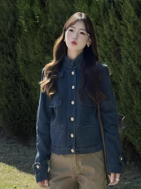 Women's Retro Blue Denim Jacket Casual Commuter Outerwear