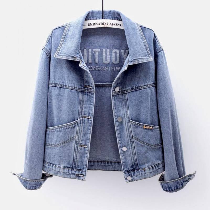 Women's Embroidered Light Denim Jacket Casual Short Outerwear