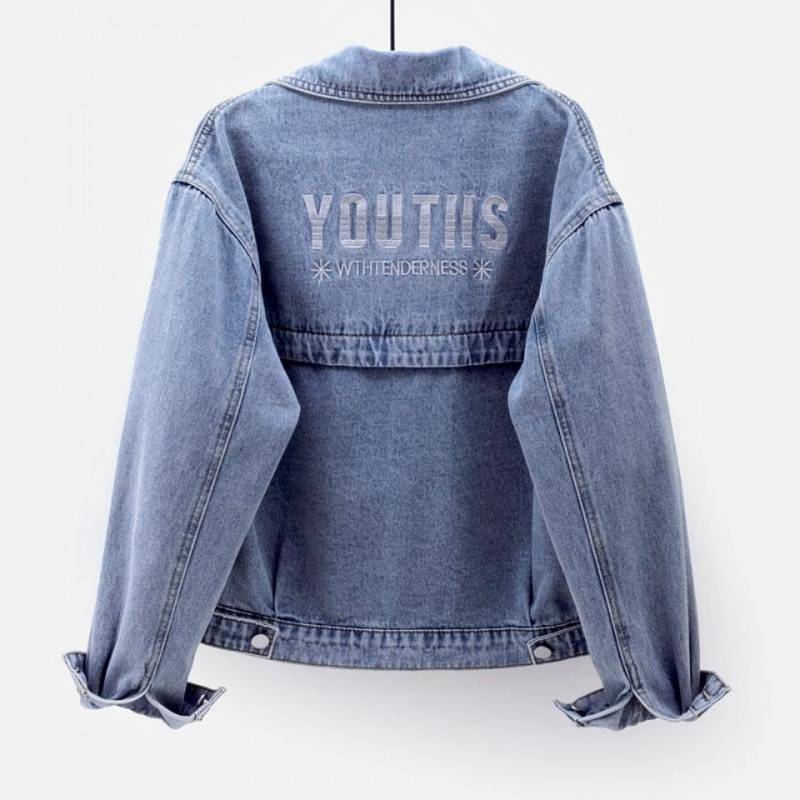 Women's Embroidered Light Denim Jacket Casual Short Outerwear