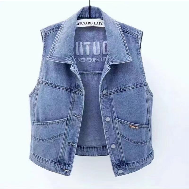 Women's Retro Denim Vest Loose Fit Casual Layering Jacket