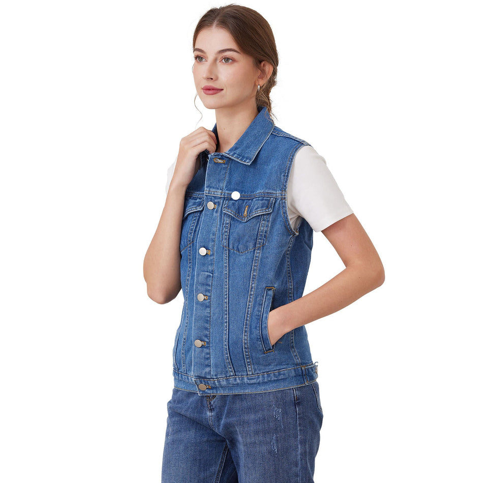 Women's Classic Denim Vest Loose Fit Sleeveless Jacket