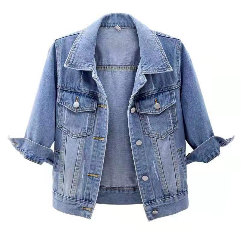 Women's Three-Quarter Sleeve Denim Jacket Casual Cardigan