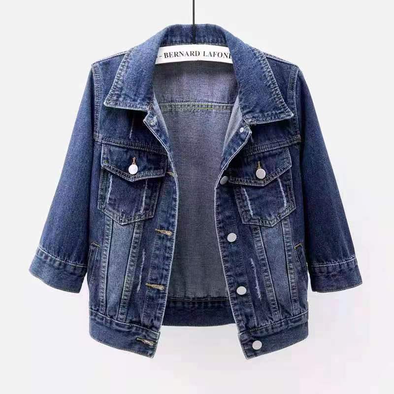 Women's Three-Quarter Sleeve Denim Jacket Casual Cardigan