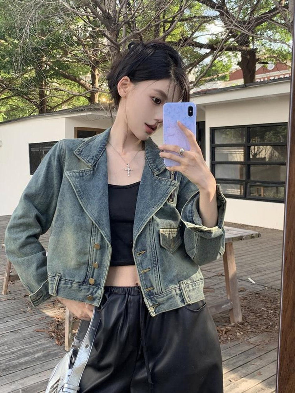 Women's Retro Denim Jacket Relaxed Fit Casual Outerwear