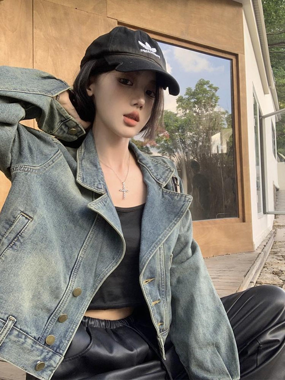 Women's Retro Denim Jacket Relaxed Fit Casual Outerwear