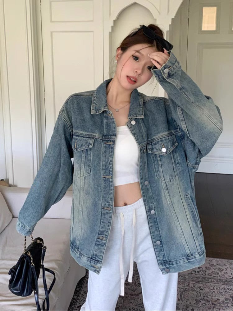 Unisex Retro Denim Jacket Relaxed Fit Casual Outerwear