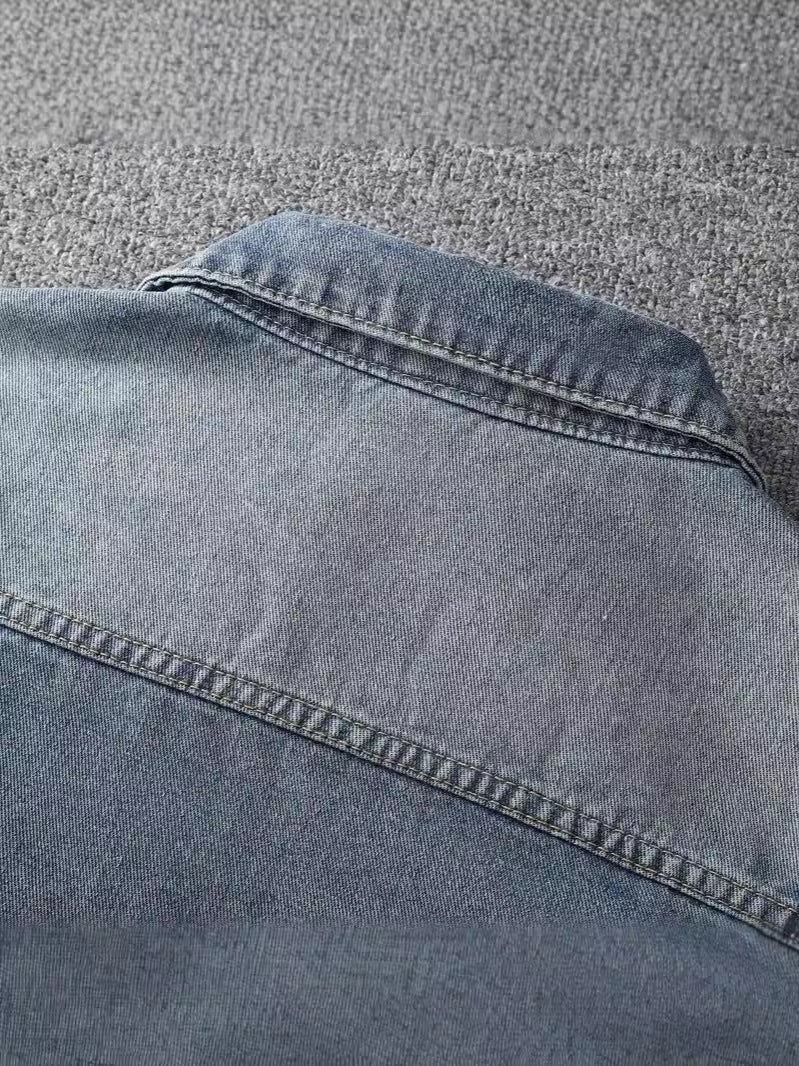 Women's Vintage Washed Denim Jacket Cropped Casual Outerwear