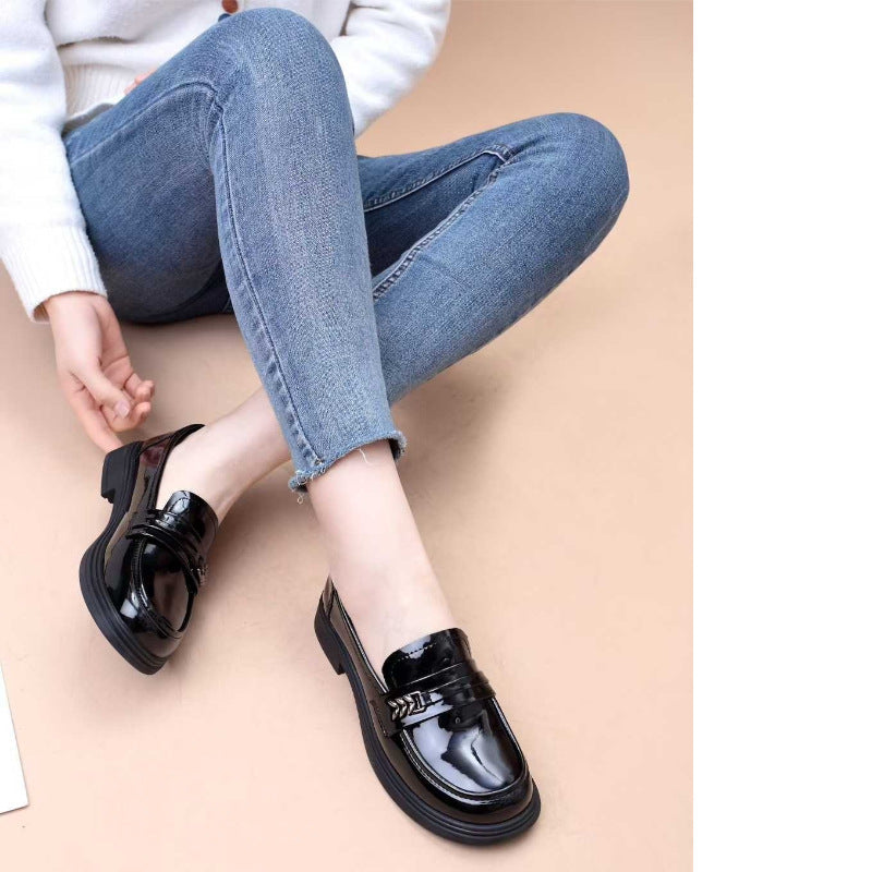 Women's Patent Leather Loafers Wheat Ear Detail Shoes