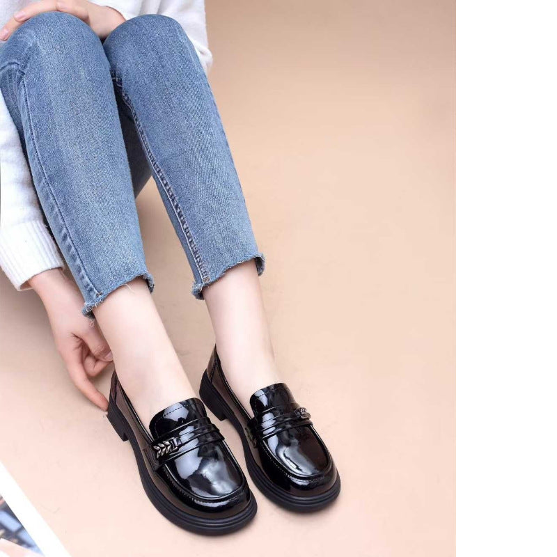 Women's Patent Leather Loafers Wheat Ear Detail Shoes