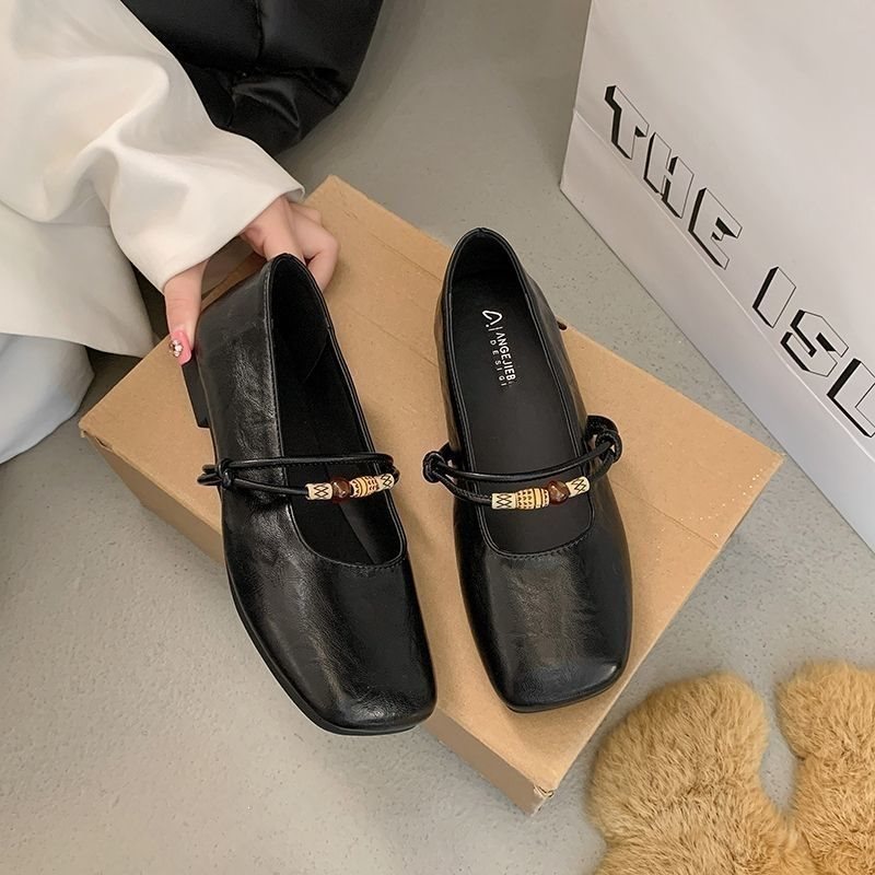 Women's Square Toe Mary Jane Flats Casual Leather Shoes