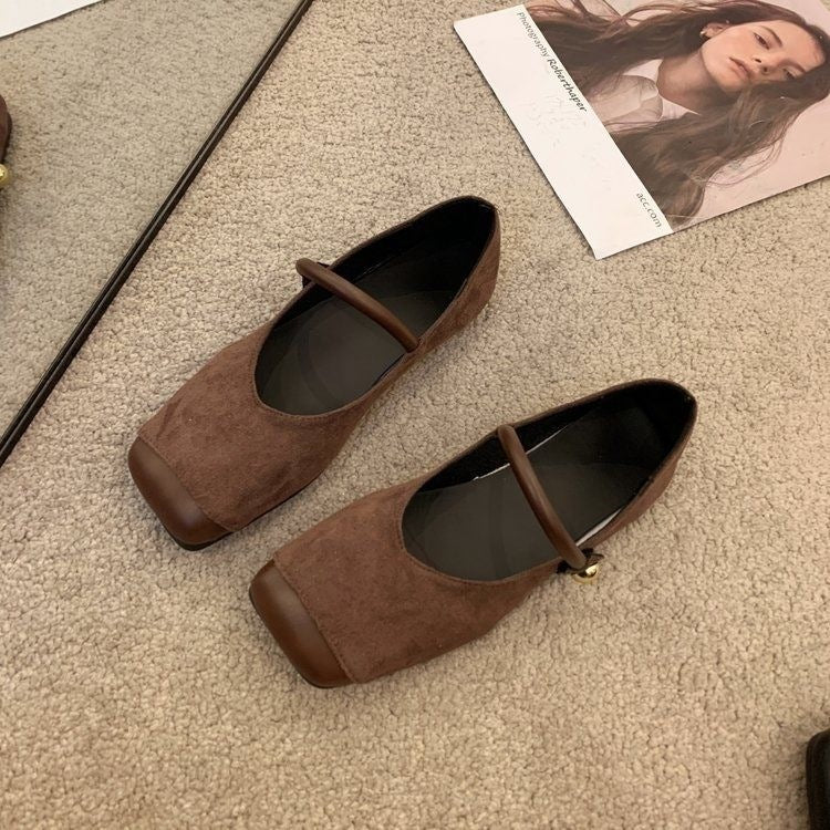 Women's Suede Square Toe Mary Jane Flats Soft Sole Shoes