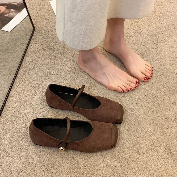 Women's Suede Square Toe Mary Jane Flats Soft Sole Shoes