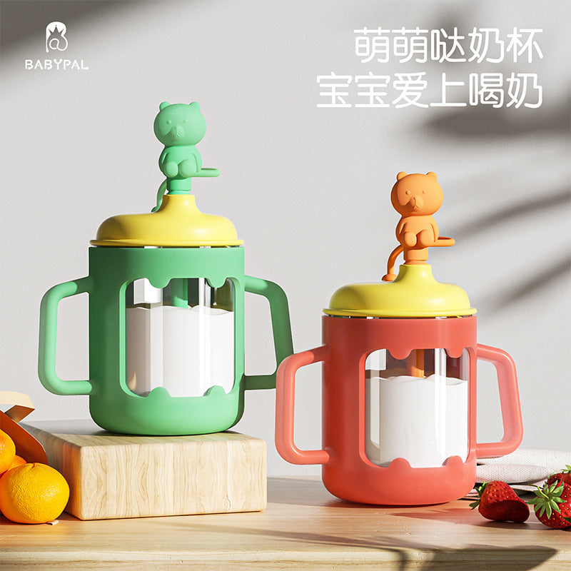 280ml Wide-Neck Bear Straw Sippy Cup with Rubber Handles