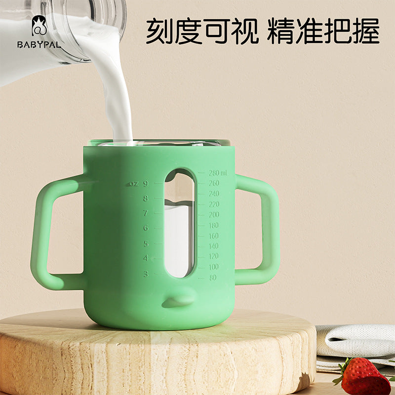 280ml Wide-Neck Bear Straw Sippy Cup with Rubber Handles