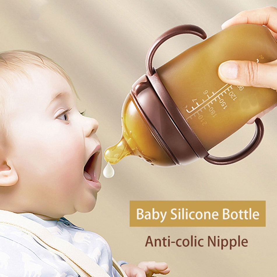 Wide-Neck Liquid Silicone Baby Feeding Bottle with Handles