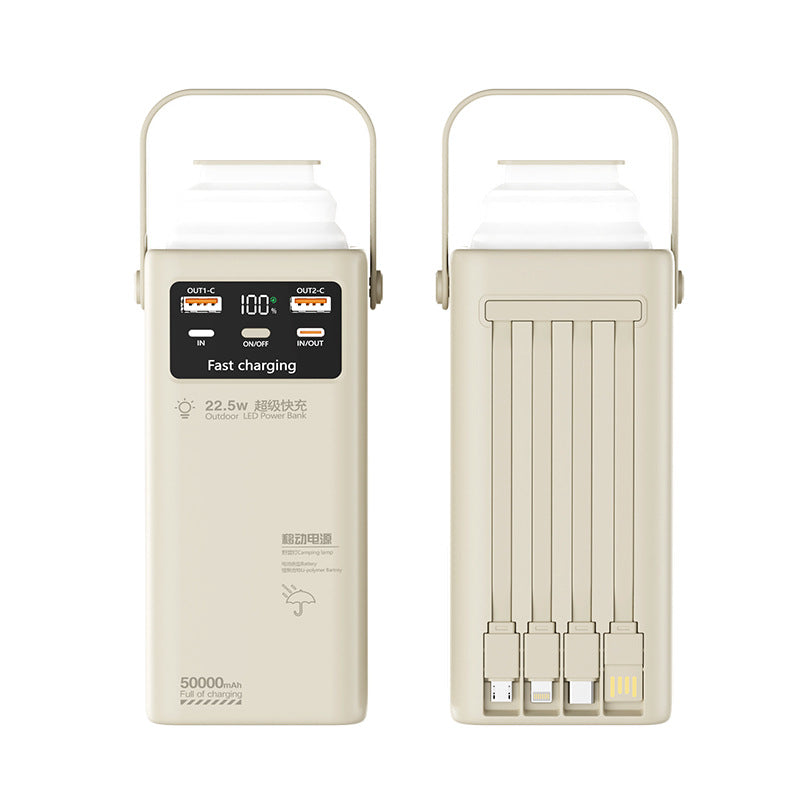 50000mAh Foldable Camping Light Power Bank Built-In Cable