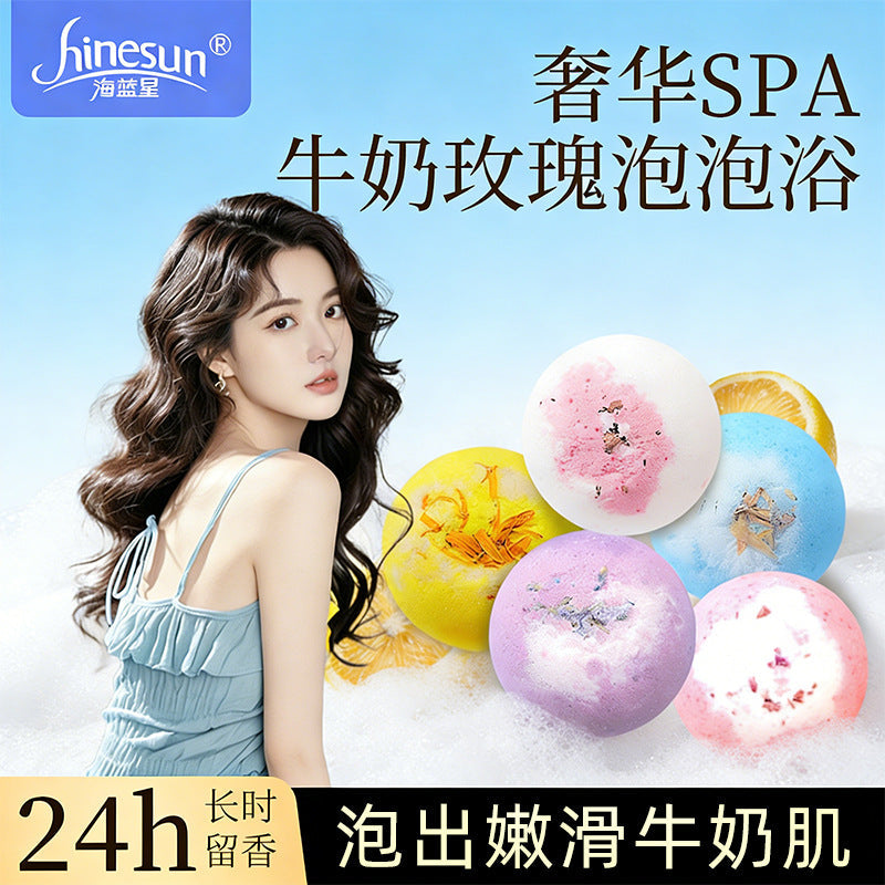 Rose Bubble Bath Bomb with Sea Salt & Essential Oils, 100g