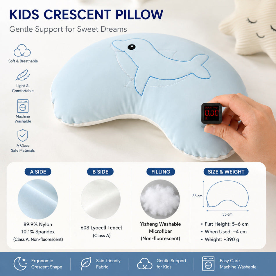 35x55cm Dual-Sided Cooling Tencel Crescent Kids Pillow