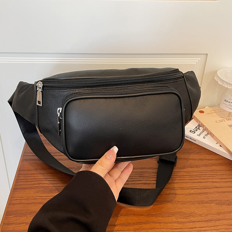 Genuine Leather Men's Crossbody Chest Bag with Waist Strap