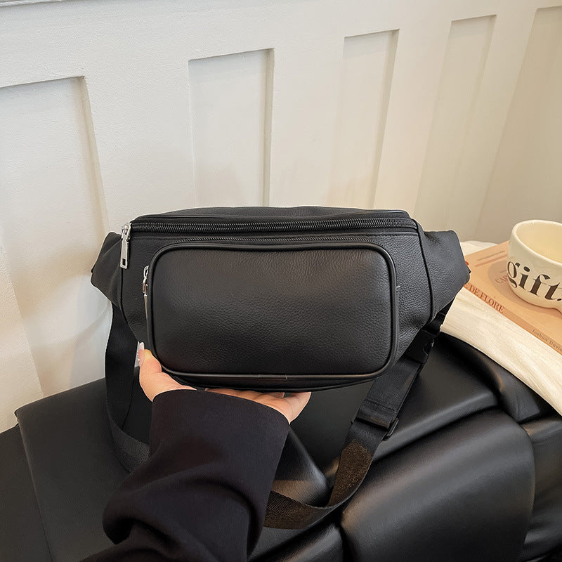 Genuine Leather Men's Crossbody Chest Bag with Waist Strap