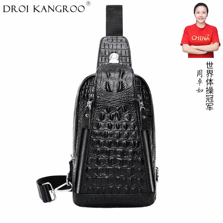 Crocodile Embossed Leather Men's Crossbody Chest Bag