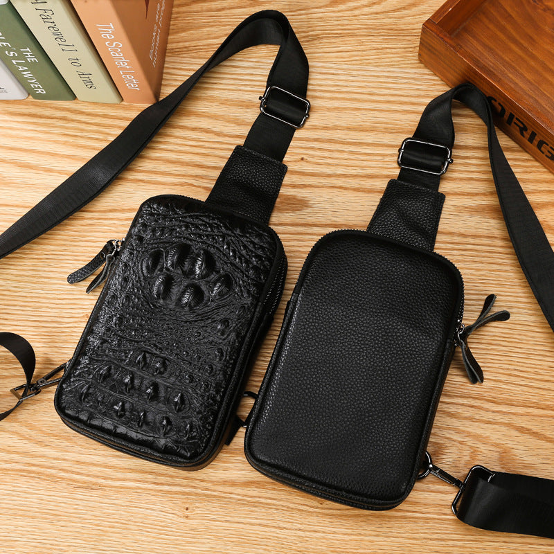 Genuine Leather Crocodile Embossed Men's Crossbody Chest Bag