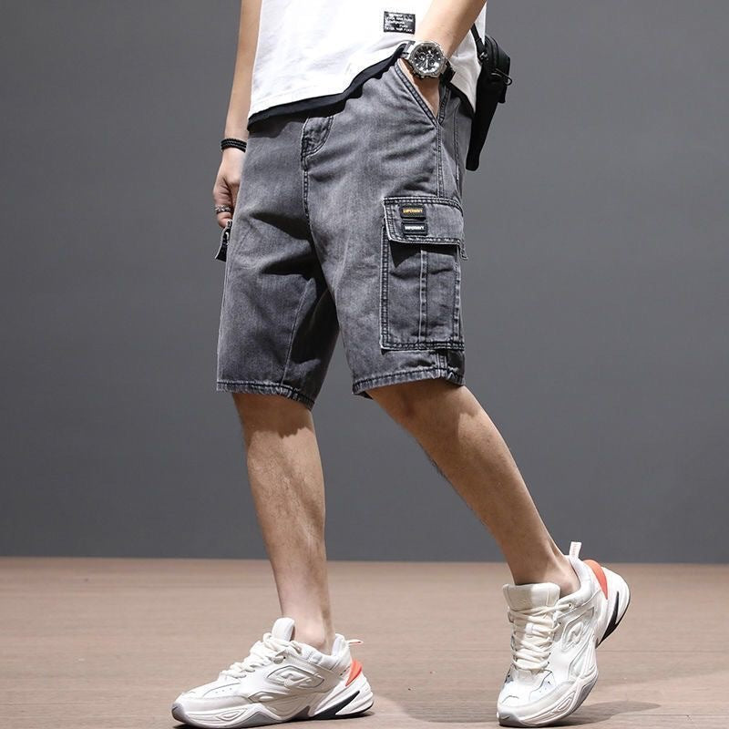 Men's Loose Fit Denim Shorts with Utility Pocket Design 5-Inch