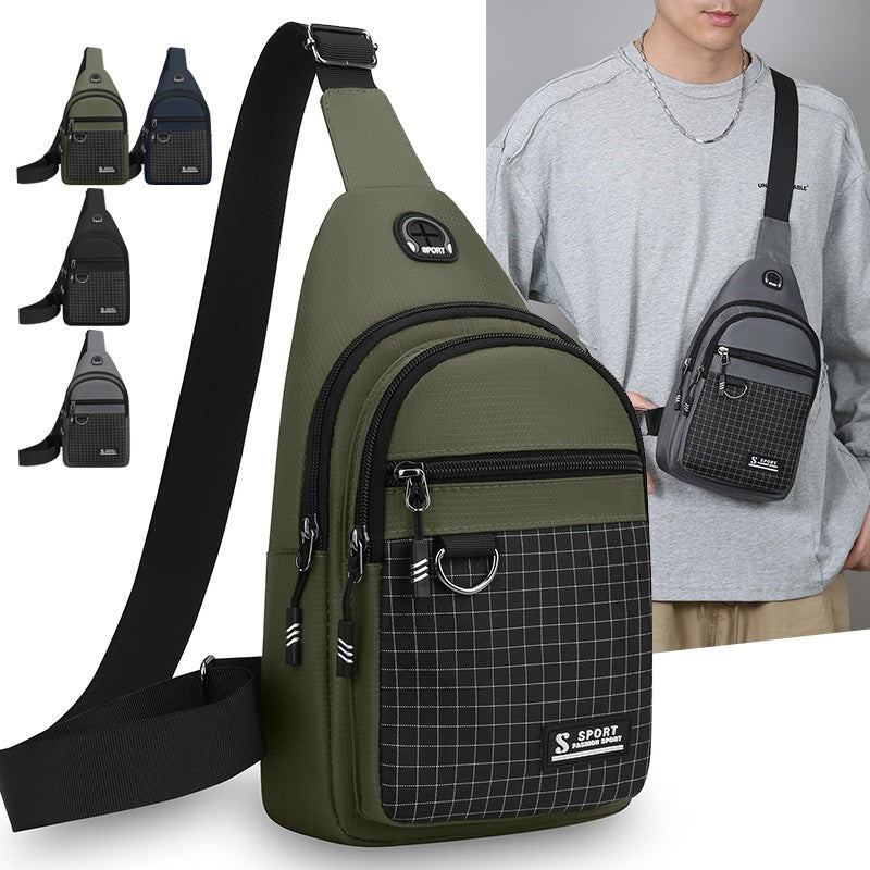 Men's Water-Repellent Nylon Crossbody Chest Bag with Compartments