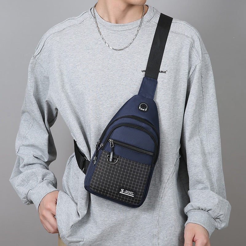 Men's Water-Repellent Nylon Crossbody Chest Bag with Compartments