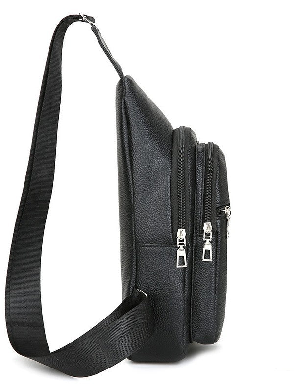 Men's Vintage Leather-Look Crossbody Chest Shoulder Bag