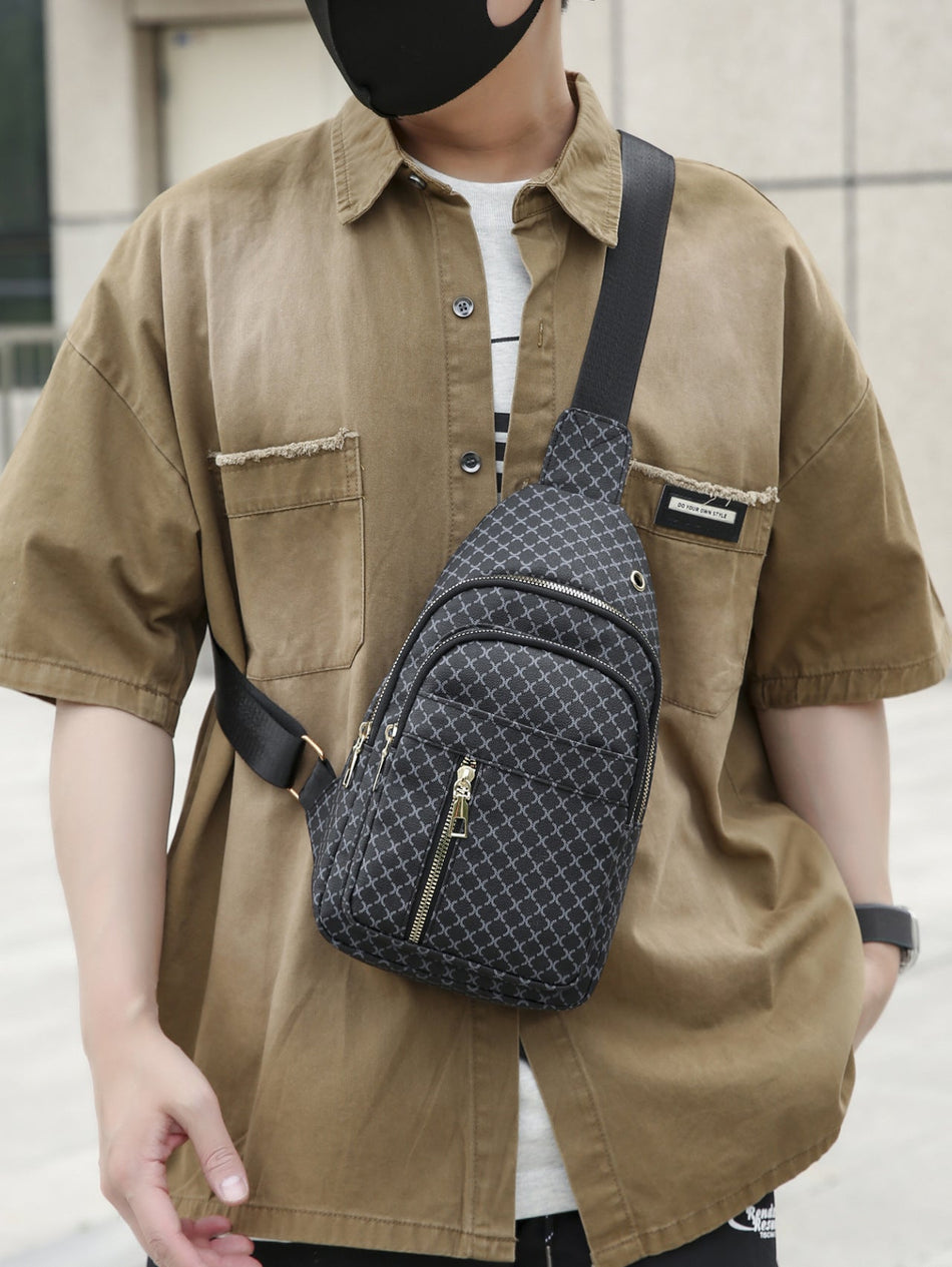 Men's Casual Crossbody Chest Phone Bag with Pattern Design