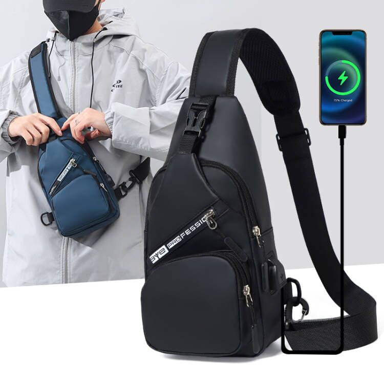 Men's Business Crossbody Chest Bag with USB Charging Port