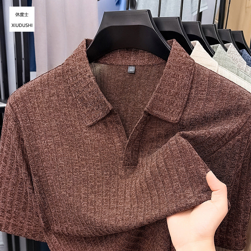 Men's Solid Color Polo Shirt Short Sleeve Casual Lapel Style