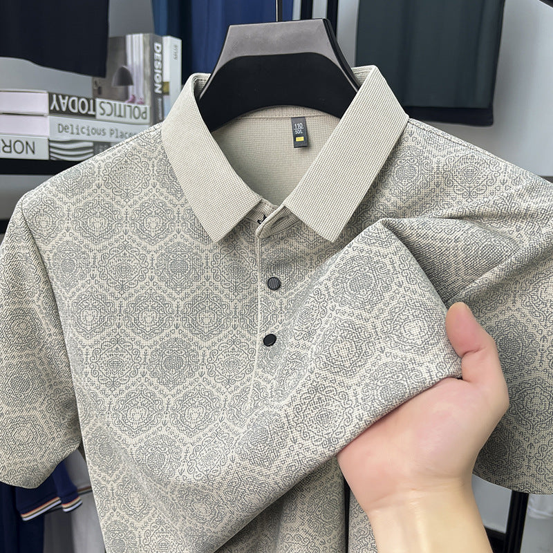 Men's Waffle Pattern Polo Shirt Short Sleeve Full Print Design