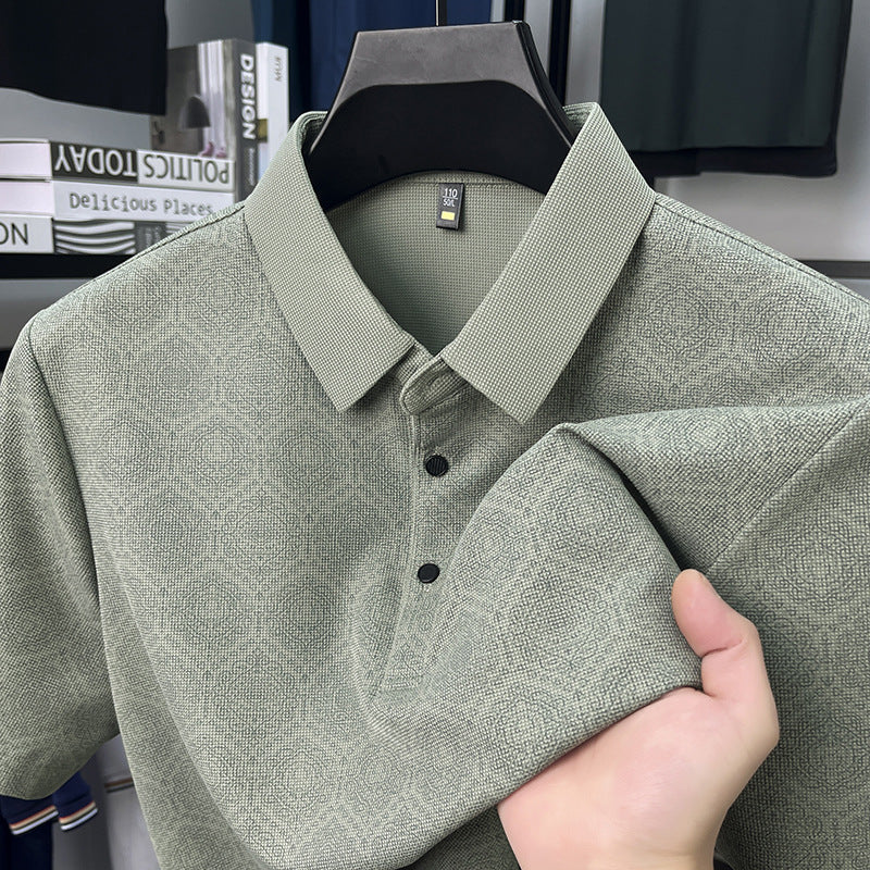 Men's Waffle Pattern Polo Shirt Short Sleeve Full Print Design