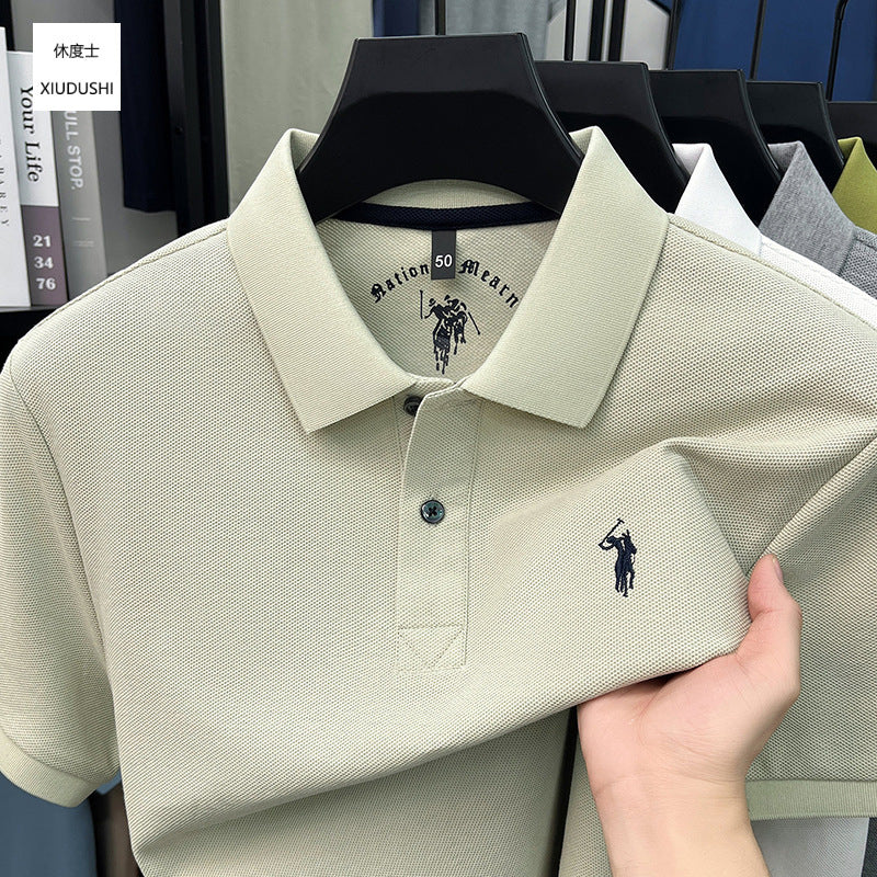 Men's Mercerized Cotton Polo Shirt Short Sleeve Lapel Design