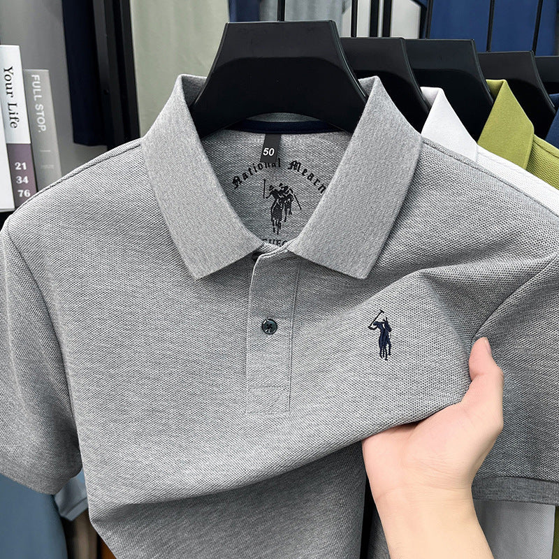 Men's Mercerized Cotton Polo Shirt Short Sleeve Lapel Design