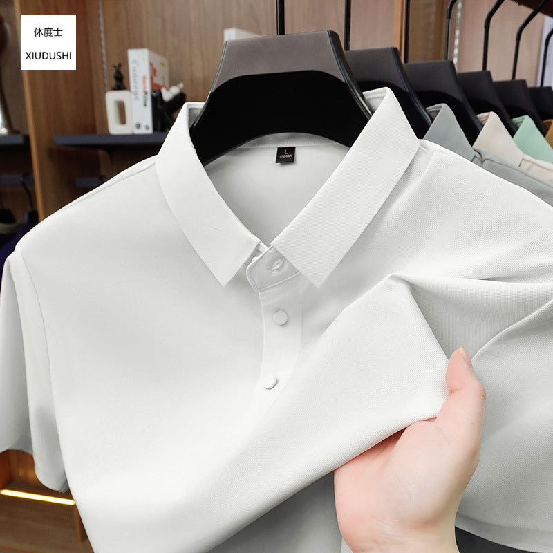 Men's Seamless Ice Silk Polo Shirt Breathable Short Sleeve