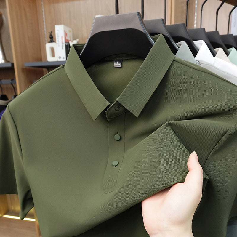 Men's Seamless Ice Silk Polo Shirt Breathable Short Sleeve