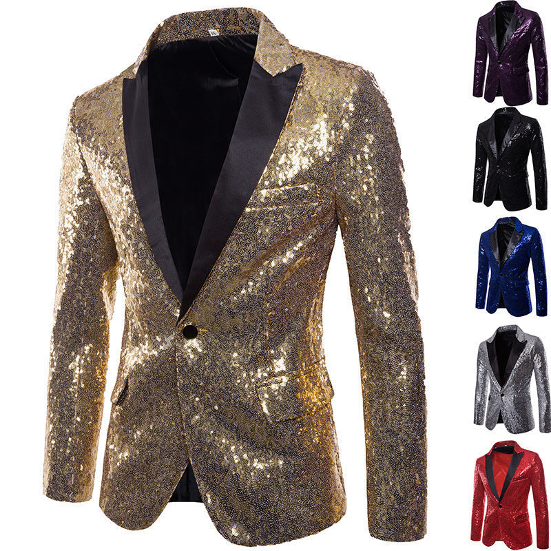 Men's Gold Sequin Performance Blazer for Stage and Formal Events