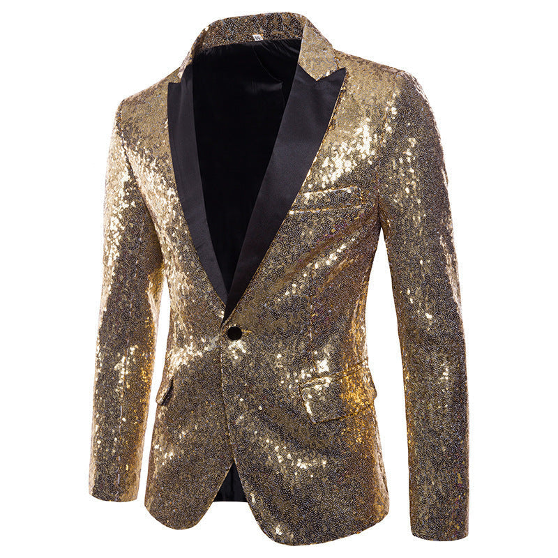 Men's Gold Sequin Performance Blazer for Stage and Formal Events