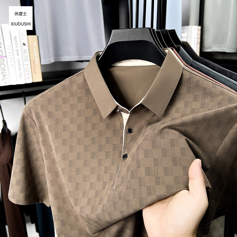 Men's Ice Silk Polo Shirt Short Sleeve Thin Breathable Casual Fit