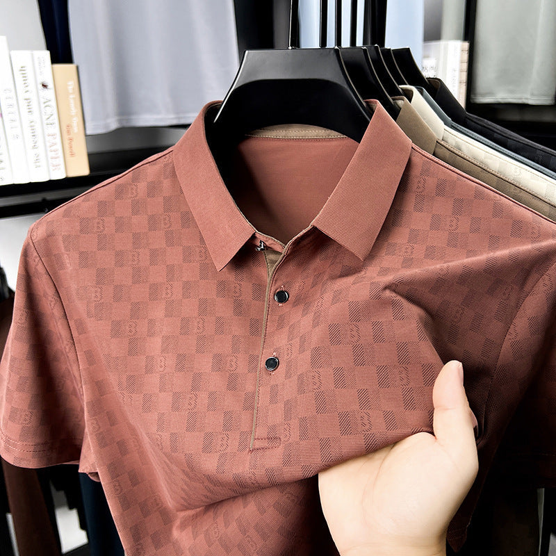 Men's Ice Silk Polo Shirt Short Sleeve Thin Breathable Casual Fit